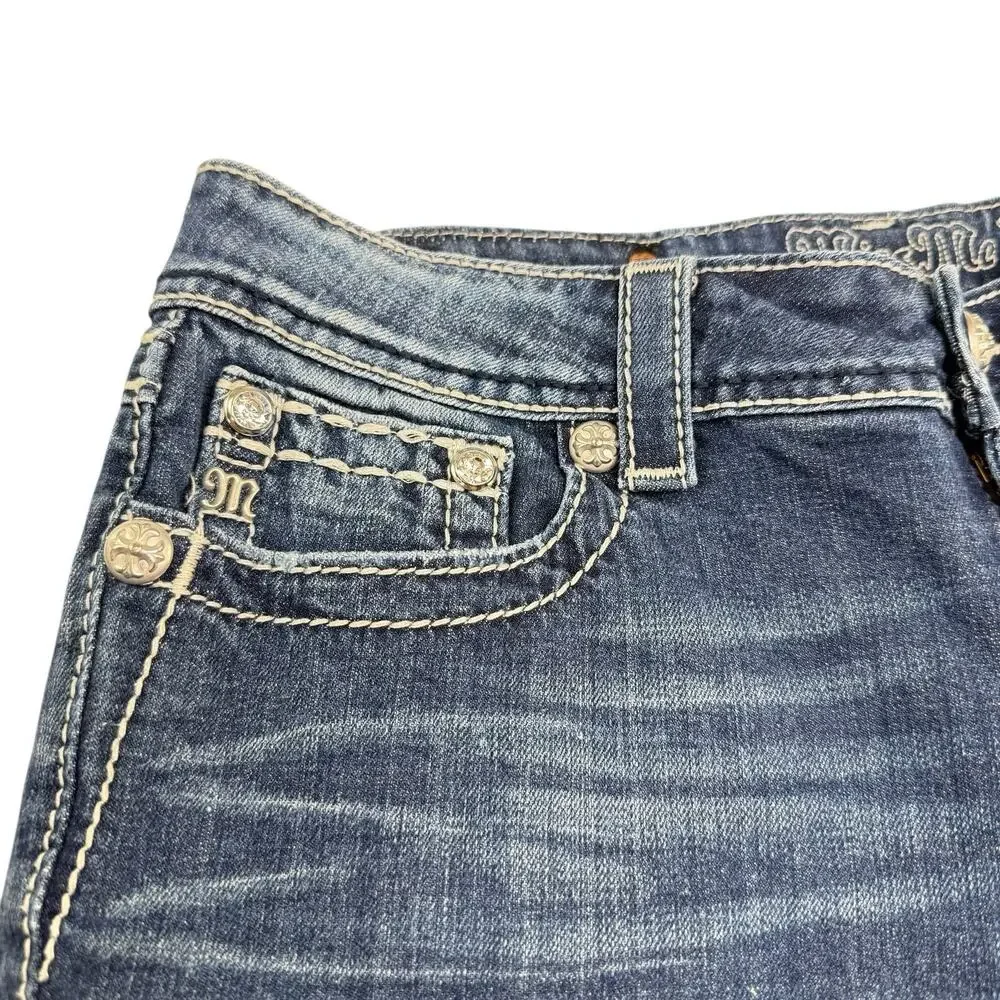 Miss Me Shorts Womens 30‎ Blue Denim Distressed Hem Embellished Trendy EUC